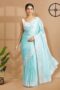 Teal Green Crushed Chiffon Saree With Mini Silver Stones On Body